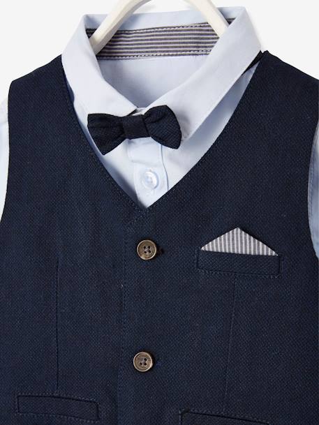 Festliches Jungen Baby-Set: Hemd, Hose, Weste & Fliege - blau/nachtblau/grau - 8