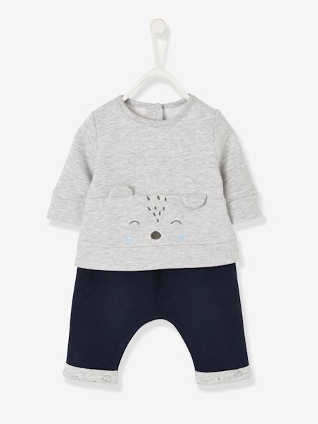 Baby Set aus Sweatshirt und Hose - grau meliert+nachtblau+grauviolett+hellbeige+wollweiß+pfirsich - 2