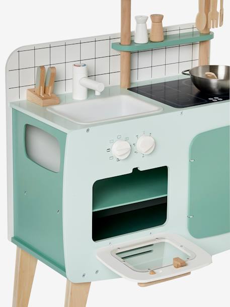 Retro-Spielküche, Küche aus Holz FSC® - grün/natur+karamell+rosa/natur - 6