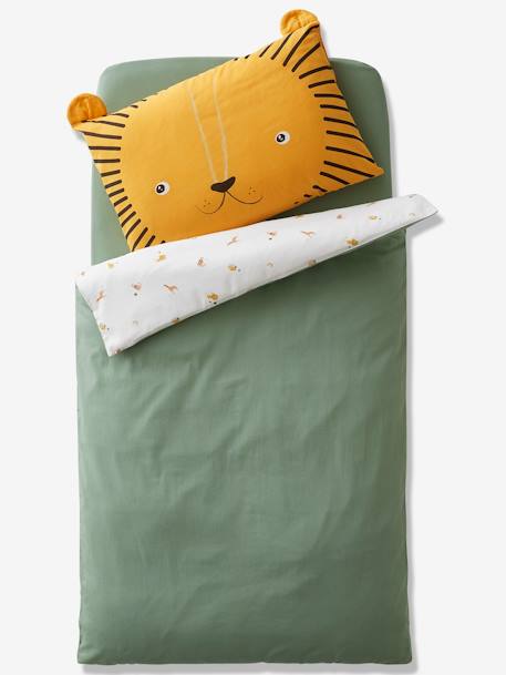 Baby Bettbezug ohne Kissenbezug TANSANIA, wendbar Oeko-Tex - wollweiß bedruckt/grün - 3