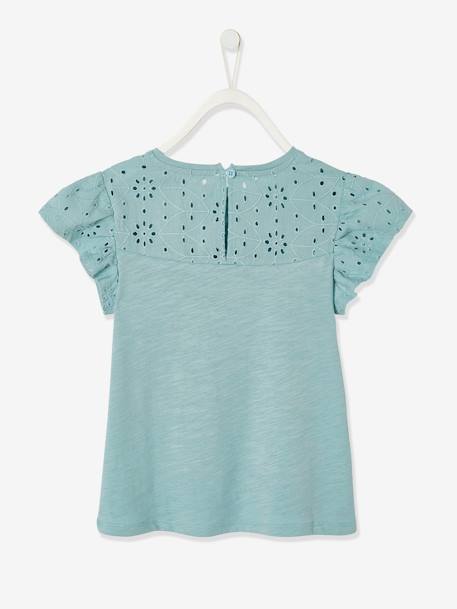 Mädchen T-Shirt mit Volantärmeln und Lochstickerei Oeko-Tex - dunkelrosa+fuchsia+hellgrün+koralle+marine+weiß - 9