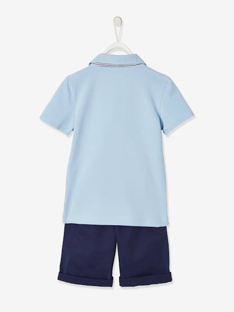 Festliches Jungen-Set: Poloshirt und Shorts - blau+marine+marine+hellbeige - 4