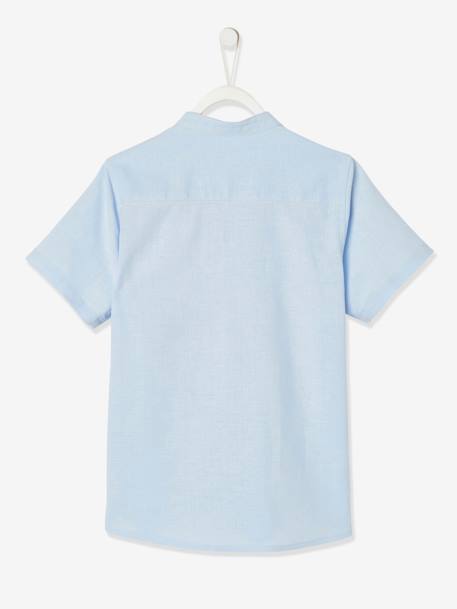 Festliches Jungen Hemd mit Stehkragen - hellblau+weiß - 2