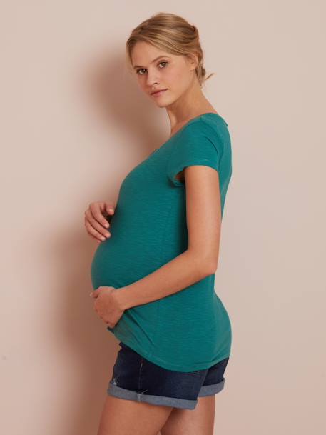Henley-Shirt für Schwangerschaft und Stillzeit Oeko-Tex® - dunkelgrün+dunkelrosa - 6