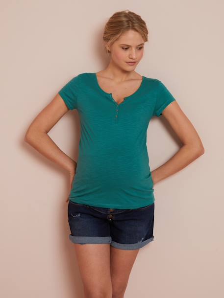 Henley-Shirt für Schwangerschaft und Stillzeit Oeko-Tex® - dunkelgrün+dunkelrosa - 1