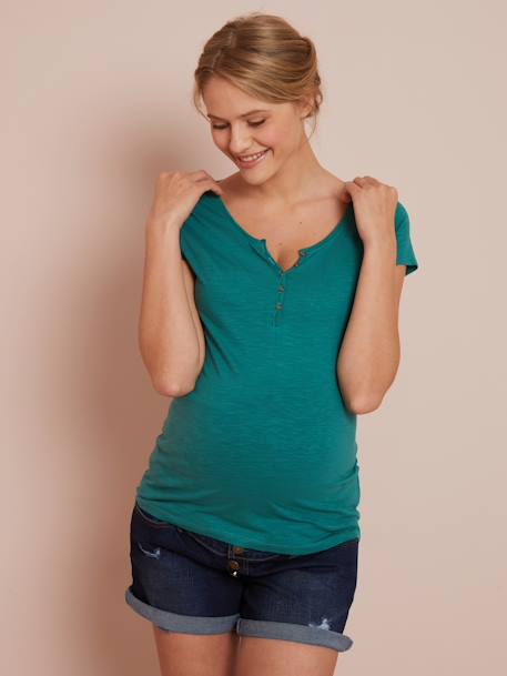 Henley-Shirt für Schwangerschaft und Stillzeit Oeko-Tex® - dunkelgrün+dunkelrosa - 2