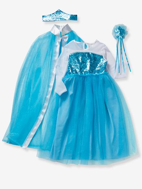 Prinzessinnen-Kostüm: Umhang, Zauberstab und Krone - blau+weiß - 1