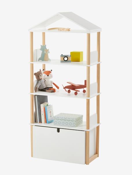 Kinderzimmer Bücherregal in Hausform WOODY - weiß/natur - 1