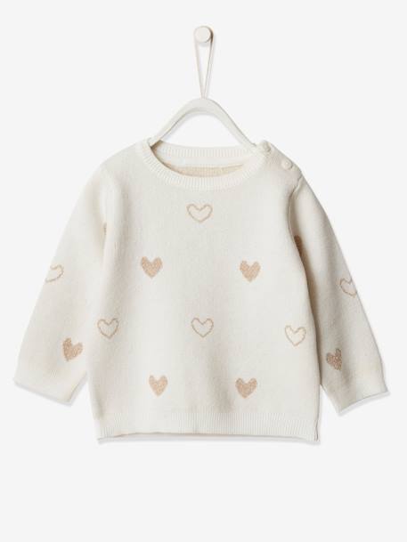 Mädchen Baby Pullover, Jacquard-Herzen - wollweiß herzen - 1