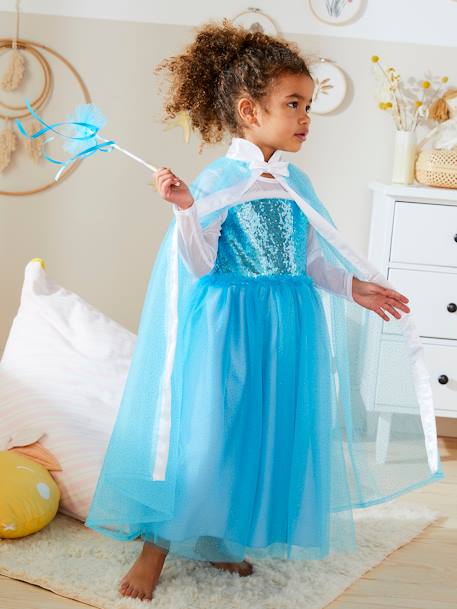Prinzessinnen-Kostüm: Umhang, Zauberstab und Krone - blau+weiß - 2