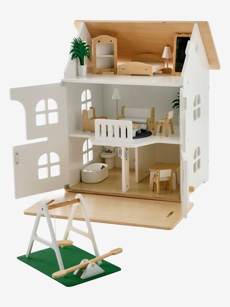 Puppenhaus mit Zubehör aus Holz FSC® - natur/weiß - 8