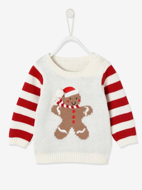 Baby Weihnachts-Pullover mit Pfefferkuchenmann, Unisex Oeko-Tex - wollweiß - 1