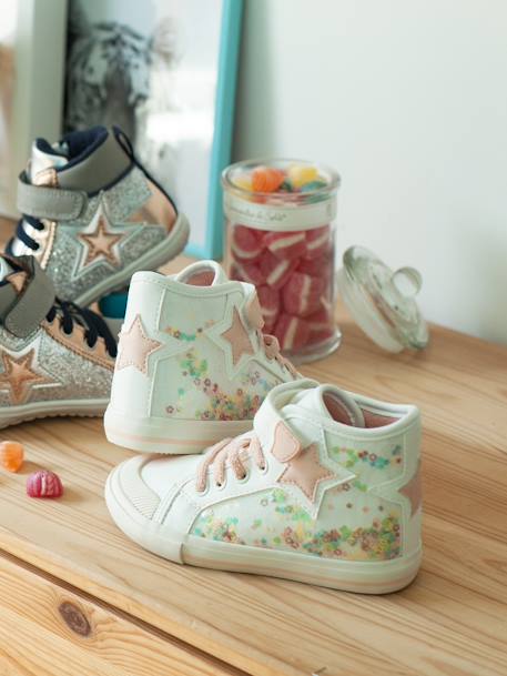 Hohe Mädchen Sneakers mit Glitzer, Anzieh-Trick - weiß - 6