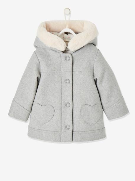 Mädchen Baby Mantel mit Kapuze - graubeige+hellgrau meliert - 5