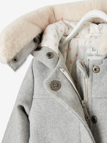 Mädchen Baby Mantel mit Kapuze - graubeige+hellgrau meliert - 9
