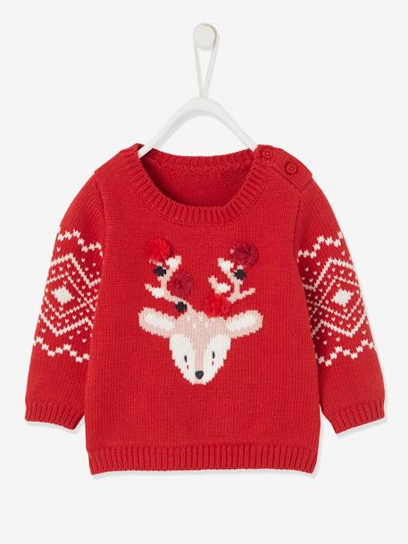 Baby Weihnachts-Pullover mit Rentiermotiv, Unisex - ziegel - 1