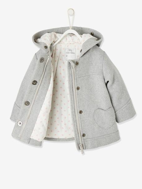 Mädchen Baby Mantel mit Kapuze - graubeige+hellgrau meliert - 7