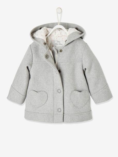Mädchen Baby Mantel mit Kapuze - graubeige+hellgrau meliert - 6