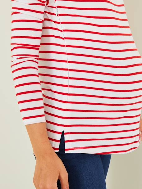 Shirt in Wickelform, Schwangerschaft & Stillzeit Oeko-Tex - weiß/rot gestreift - 4