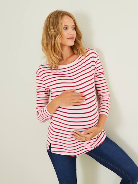 Shirt in Wickelform, Schwangerschaft & Stillzeit Oeko-Tex - weiß/rot gestreift - 6