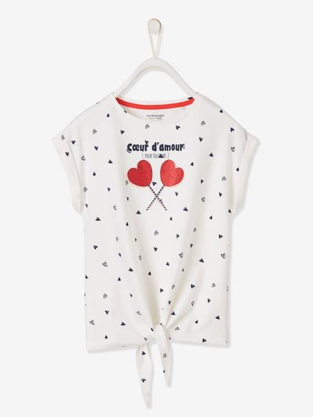 Mädchen T-Shirt mit Glitzerherzen Oeko-Tex - weiß bedruckt - 1