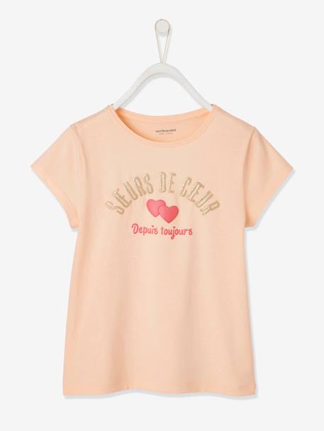 Mädchen T-Shirt mit Message-Print, Glanzdetails BASIC Oeko-Tex - pfirsich - 1
