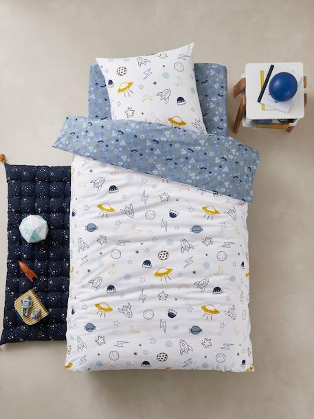 Kinder Bettwäsche-Set COSMOS Oeko-Tex - blau/weiß bedruckt - 1