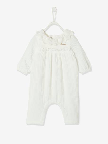 Mädchen Baby Overall, Lochstickerei - cappuccino+wollweiß - 6