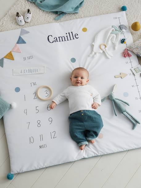 Baby Meilenstein-Decke, auf Französisch, personalisierbar - wollweiß bedruckt - 1