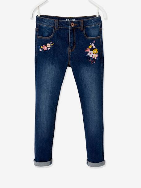 Bestickte Mädchen Slim-Fit-Jeans WATERLESS, Hüftweite REGULAR - dark blue - 4