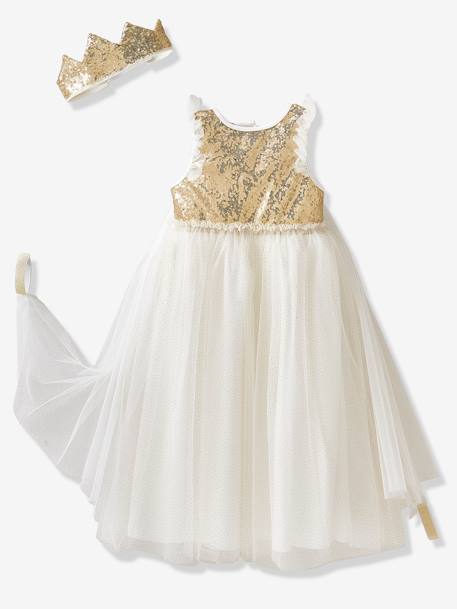 Prinzessinnen-Kostüm mit Schleppe und Krone - rosa+weiß/gold - 6