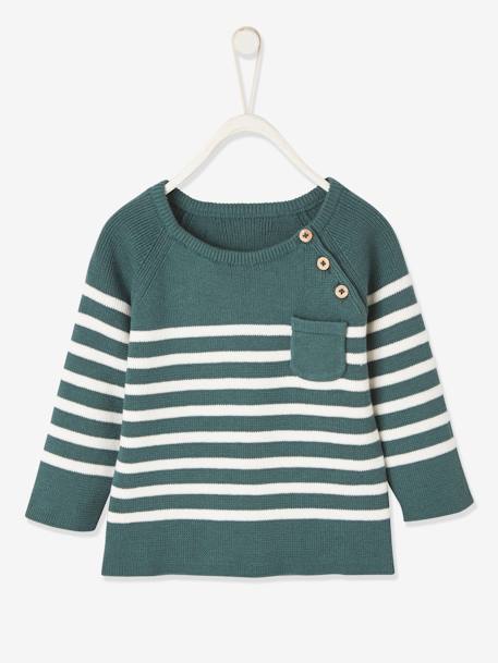 Baby Pullover, Streifen Oeko-Tex® - graugrün gestreift+nachtblau gestreift+wollweiß gestreift+wollweiß/karamell gestreift - 1