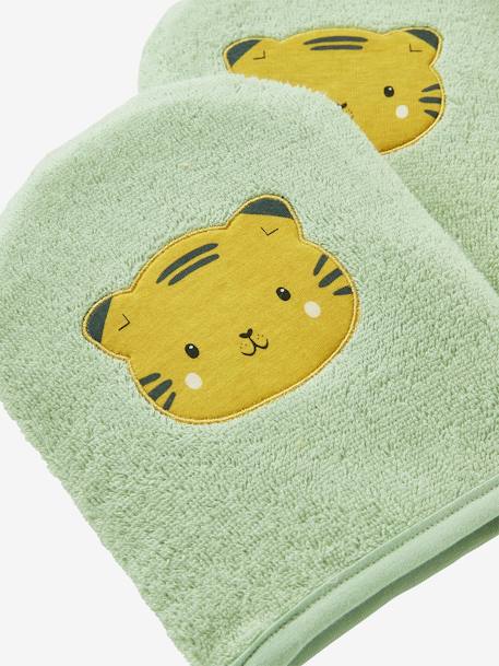 2er-Pack Baby Waschhandschuhe, Panda oder Tiger Oeko Tex - grün tiger+senfgelb - 2