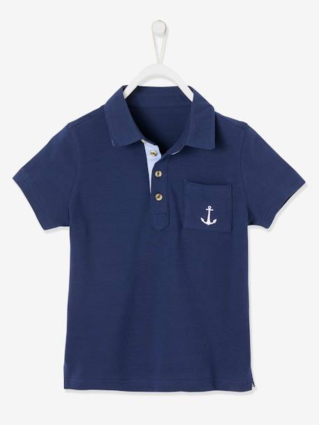Festliches Jungen-Set: Poloshirt und Shorts - blau+marine+marine+hellbeige - 7