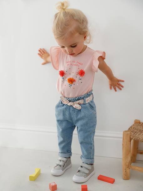Mädchen Baby Jeans mit Stoffgürtel - double stone - 1