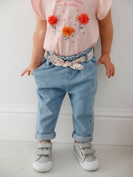 Mädchen Baby Jeans mit Stoffgürtel - double stone - 2