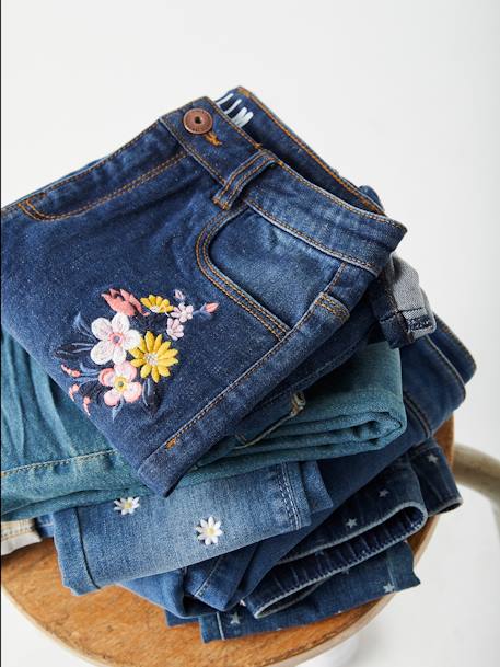 Bestickte Mädchen Slim-Fit-Jeans WATERLESS, Hüftweite REGULAR - dark blue - 9
