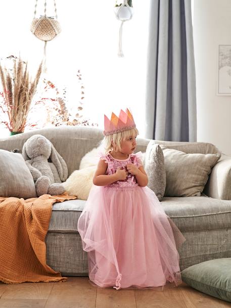 Prinzessinnen-Kostüm mit Schleppe und Krone - blau+rosa+rot+smaragdgrün+weiß/gold - 8