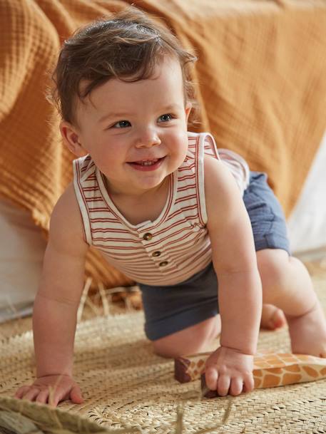 Baby Shorts, Musselin - dunkelblau+karamell - 1