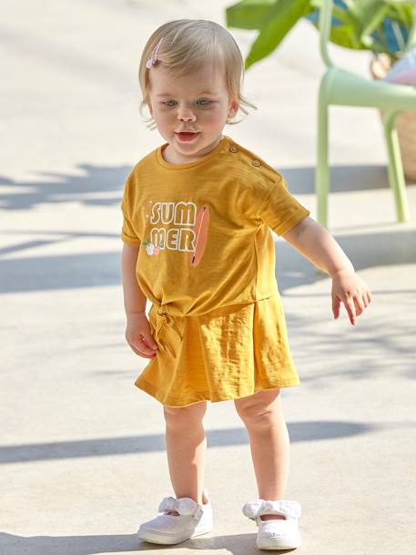 Baby Mädchen Kleid im 2-in-1-Look, Knotendetail Oeko-Tex - senfgelb - 1