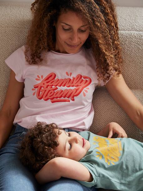 vertbaudet x Studio Jonesie: Damen T-Shirt FAMILY TEAM, Bio-Baumwolle - rosa - 1