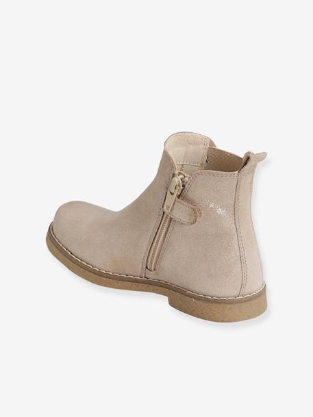 Mädchen Boots mit Reißverschluss, Glanzeffekt - altrosa+beige glanzeffekt+braun - 9