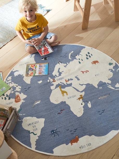 Runder Kinderzimmer Spielteppich WELTKARTE - blau/mehrfarbig - 2