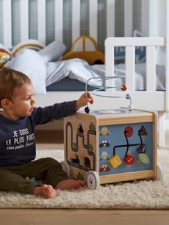 Spielzeug-Baby-Activity-Würfel zum Nachziehen KLEINE AUTOS, Holz FSC®
