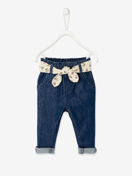 Mädchen Baby Jeans mit Stoffgürtel - blue stone+dark blue+grauer denim - 7