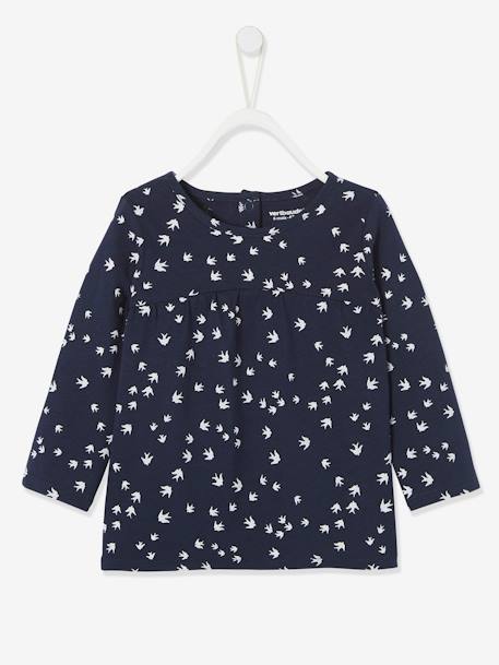 Mädchen Baby Shirt, Print Oeko Tex® - marine+pfirsich+wollweiß bedruckt - 1