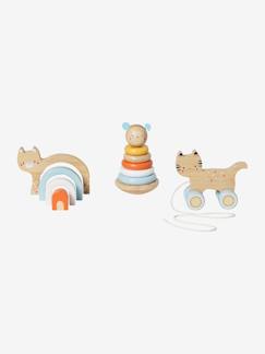Spielzeug-Baby-Tasten & Greifen-3er-Set Spielzeugkatzen, Bambus