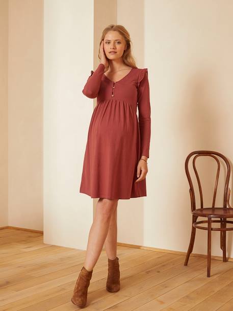Kurzes Kleid für Schwangerschaft & Stillzeit  Oeko-Tex - rot/bordeaux+schwarz - 2