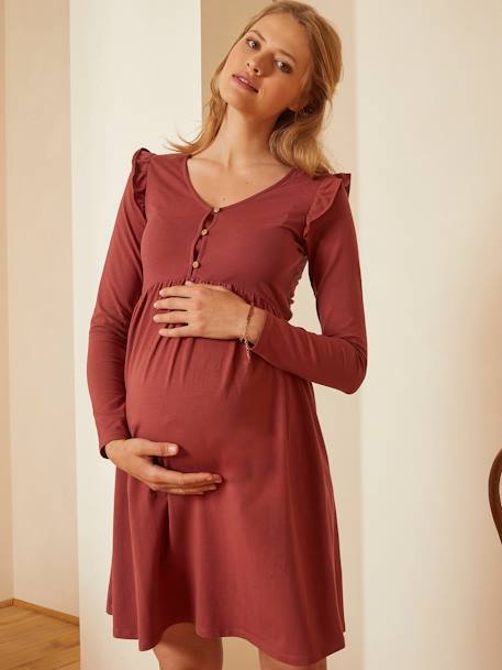 Kurzes Kleid für Schwangerschaft & Stillzeit  Oeko-Tex - rot/bordeaux+schwarz - 6