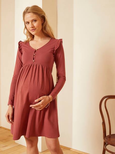 Kurzes Kleid für Schwangerschaft & Stillzeit  Oeko-Tex - rot/bordeaux+schwarz - 7